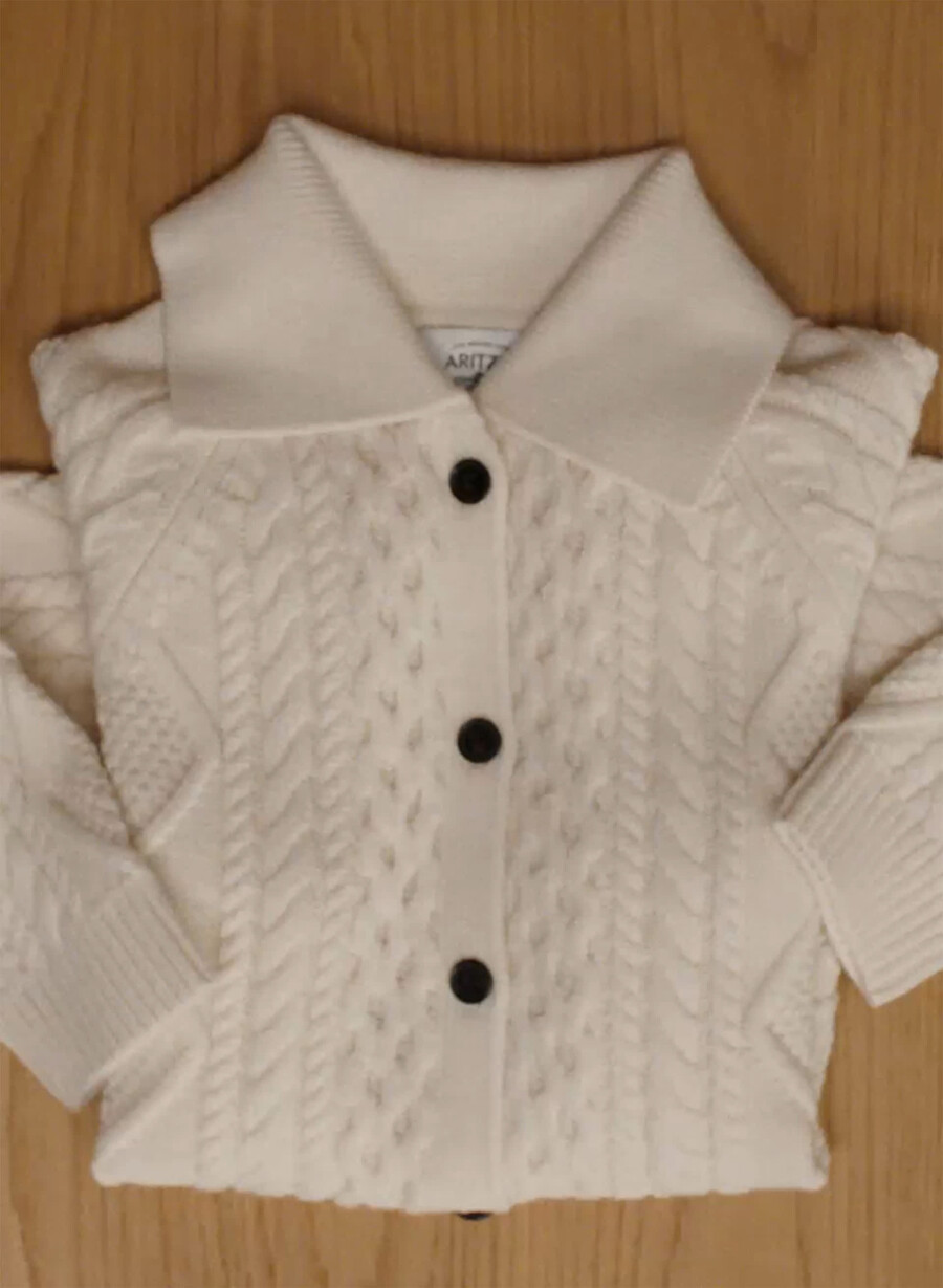 cardigan heritage knit din lână merinos cu guler culoare seaside creem
