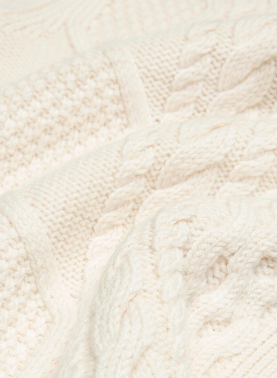 cardigan heritage knit din lână merinos cu guler culoare seaside creem