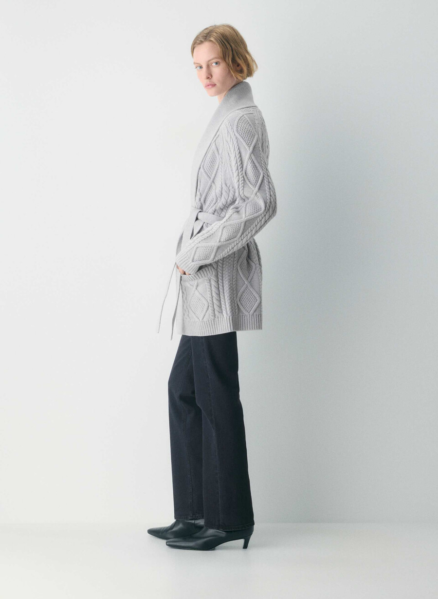 cardigan heritage knit din lână merinos cu deschidere în față heather nomad taupe