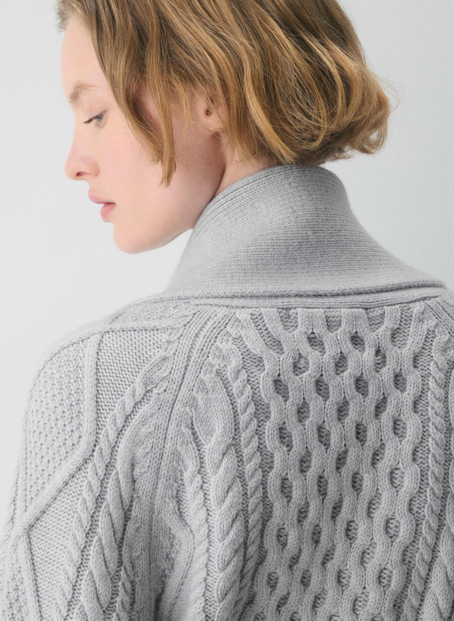 cardigan heritage knit din lână merinos cu deschidere în față heather nomad taupe