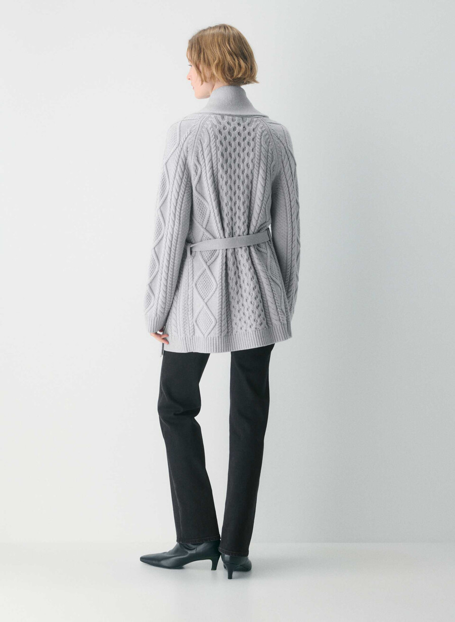 cardigan heritage knit din lână merinos cu deschidere în față heather nomad taupe