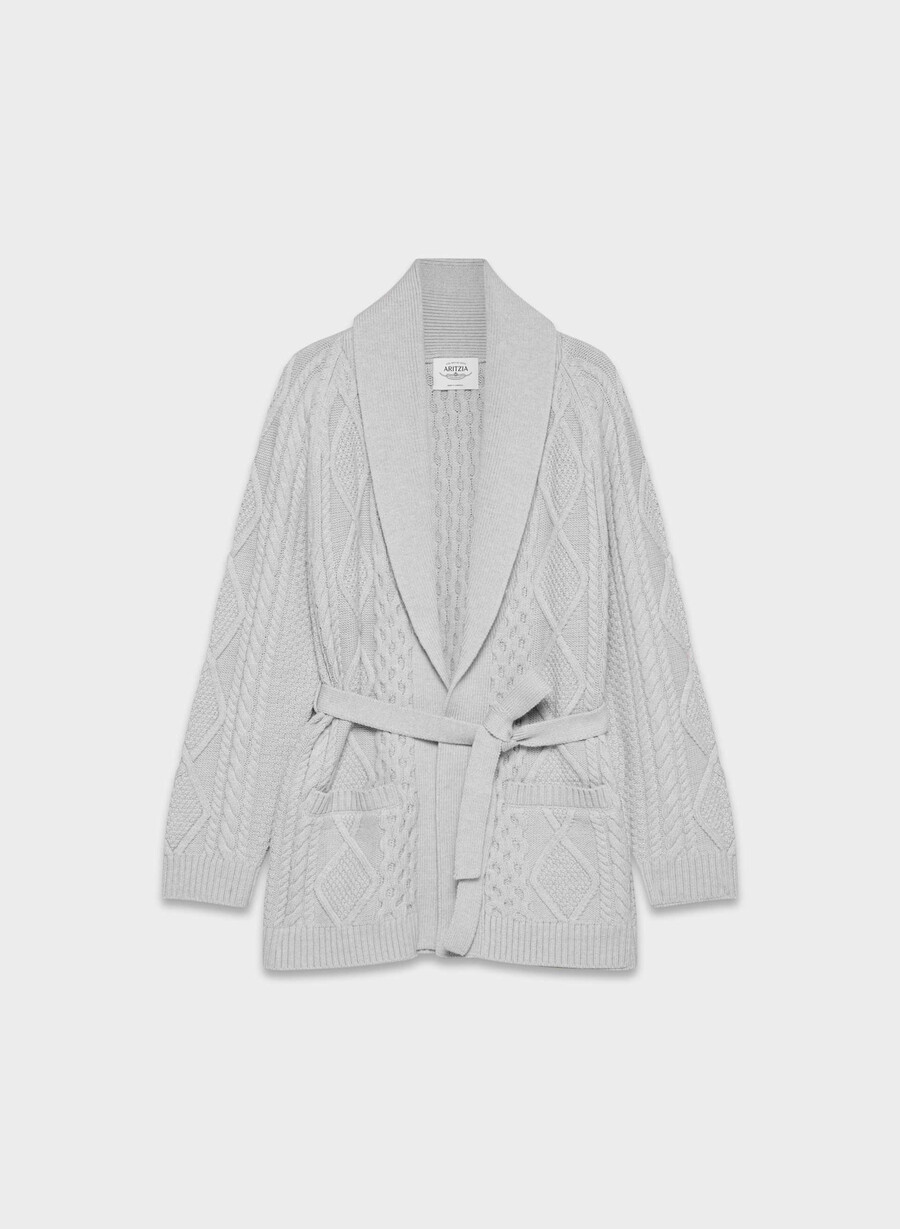 cardigan heritage knit din lână merinos cu deschidere în față heather nomad taupe