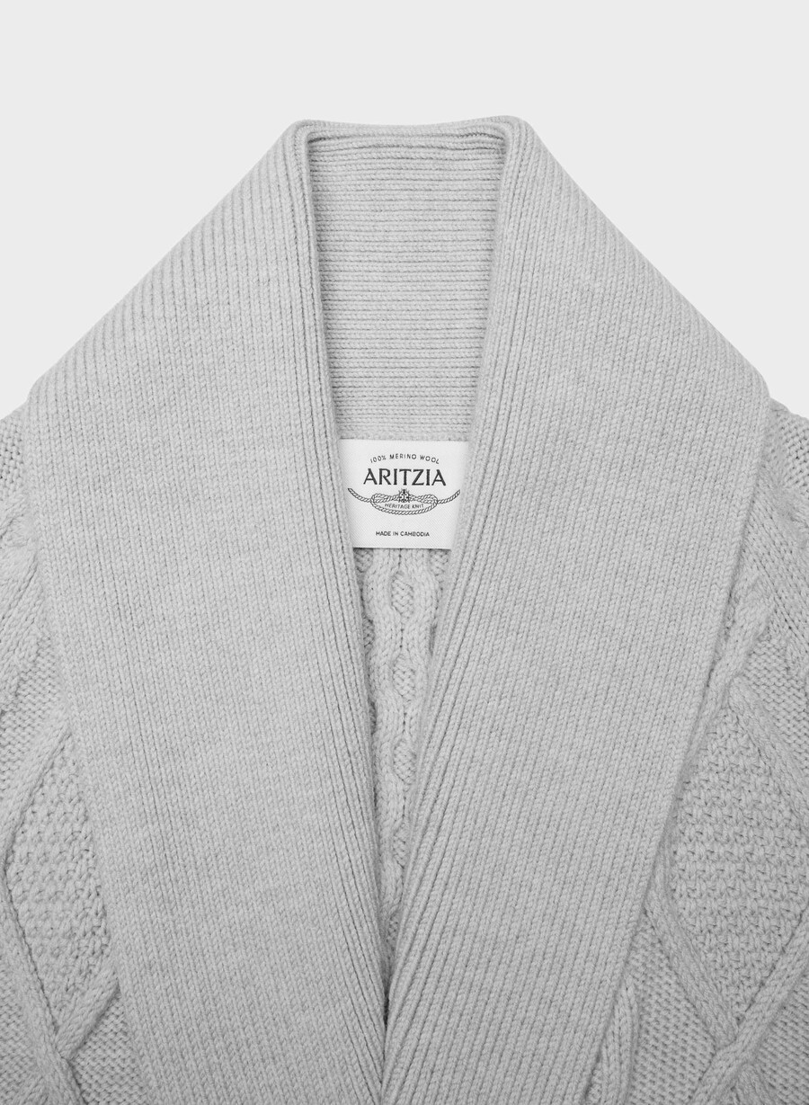 cardigan heritage knit din lână merinos cu deschidere în față heather nomad taupe