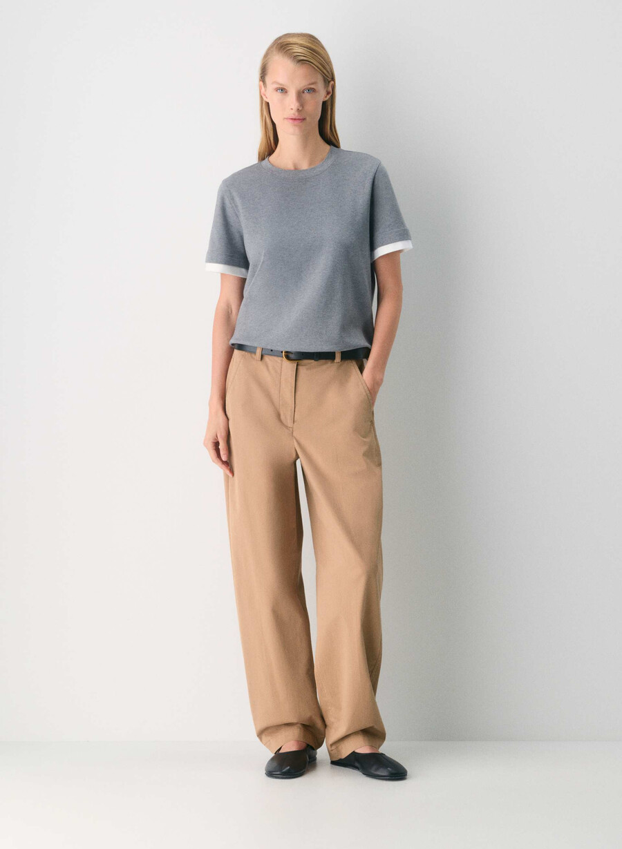 pantaloni chino relaxați cu talie înaltă model butoi culoare bronz spălat camel