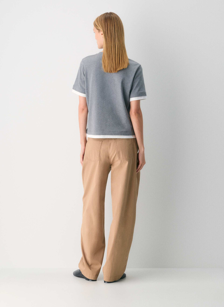 pantaloni chino relaxați cu talie înaltă model butoi culoare bronz spălat camel