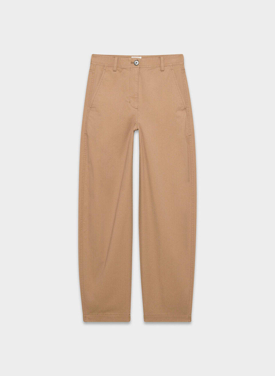 pantaloni chino relaxați cu talie înaltă model butoi culoare bronz spălat camel