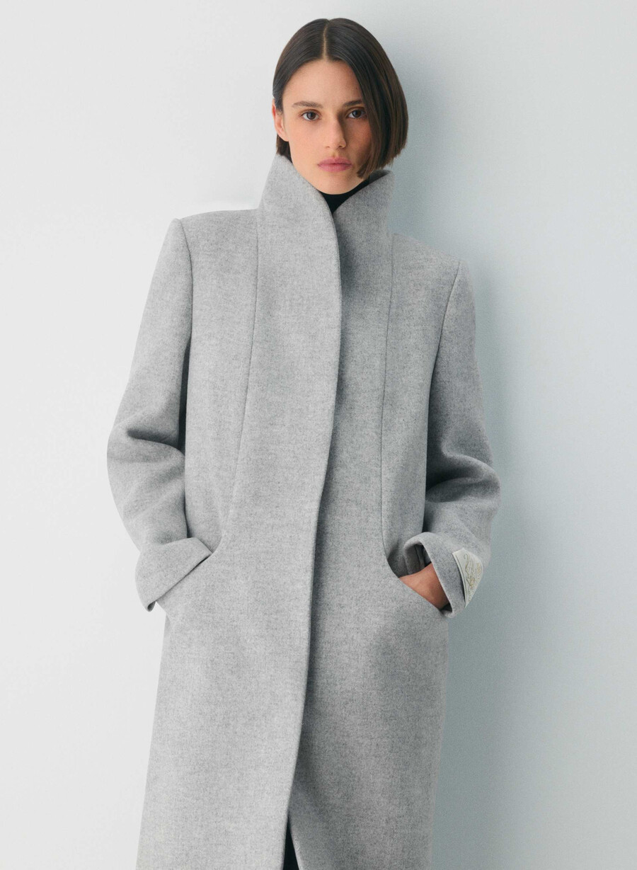palton lung the cocoon - luxe wool cashmere heather grey