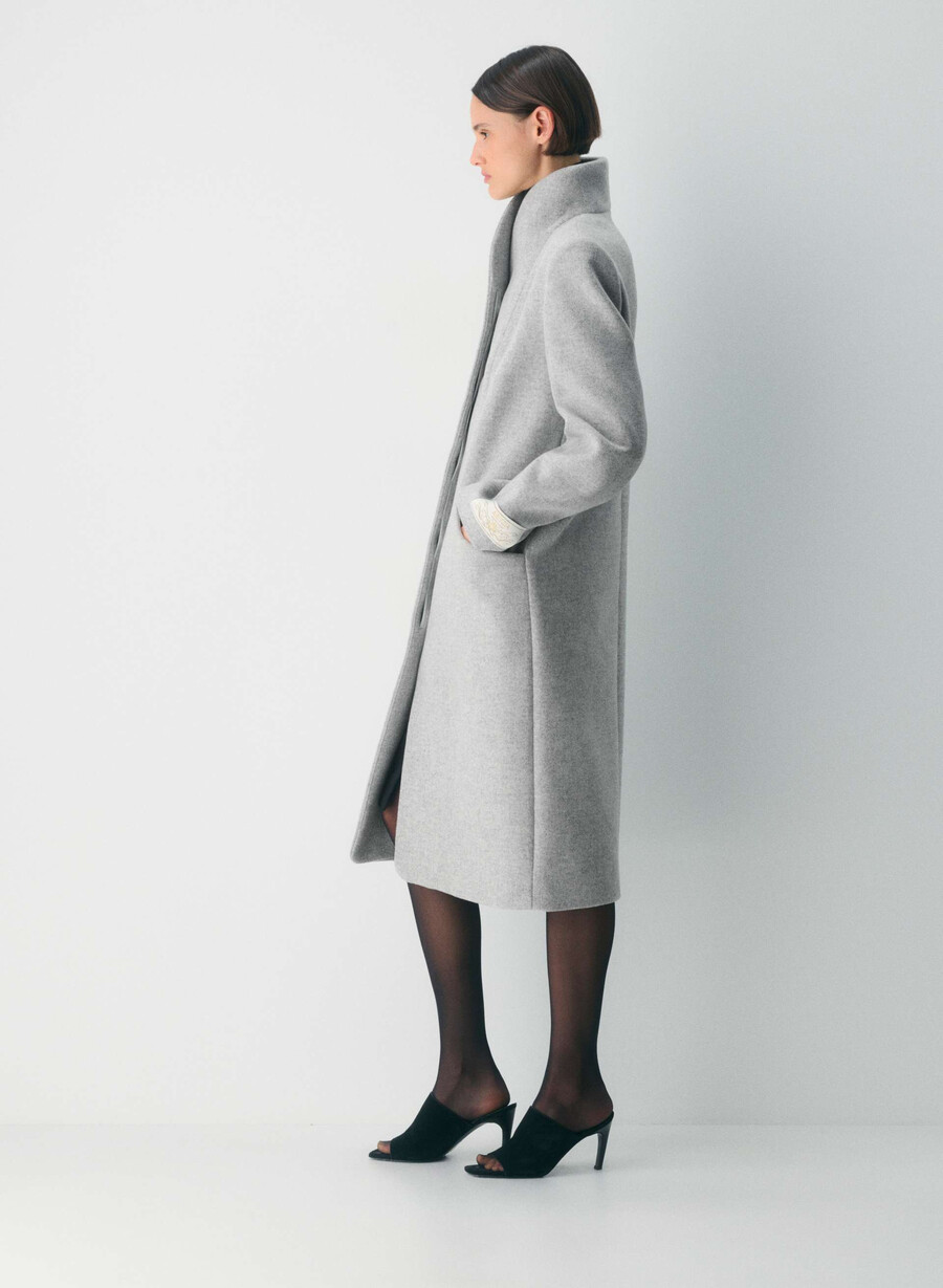 palton lung the cocoon - luxe wool cashmere heather grey