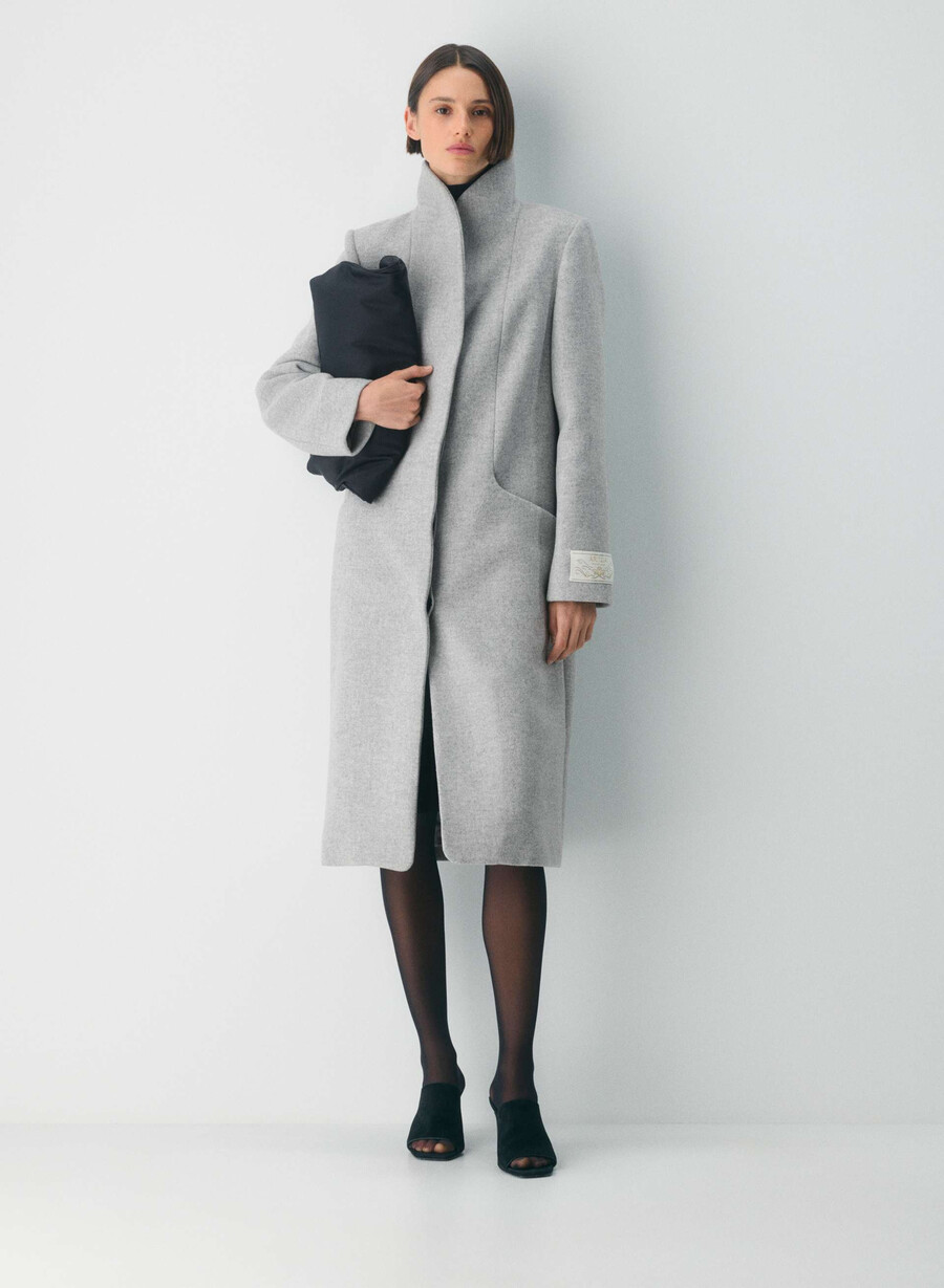 palton lung the cocoon - luxe wool cashmere heather grey