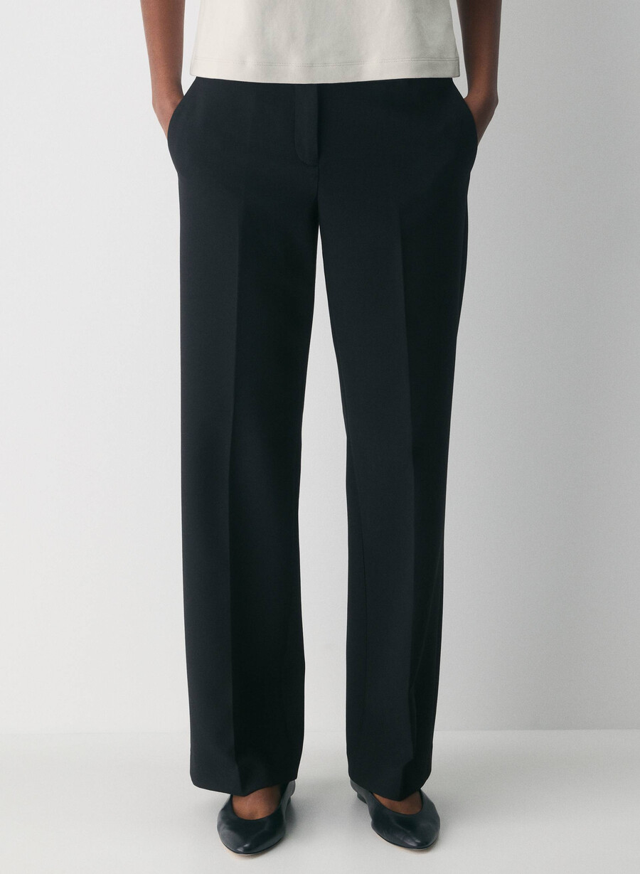 pantaloni new agency cu talie joasă - ressential black