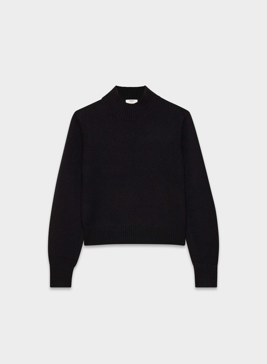 pulover essential cashmere shrunken mockneck negru
