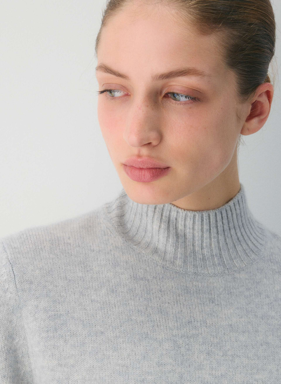 tricou essential cashmere shrunken mockneck heather chrome