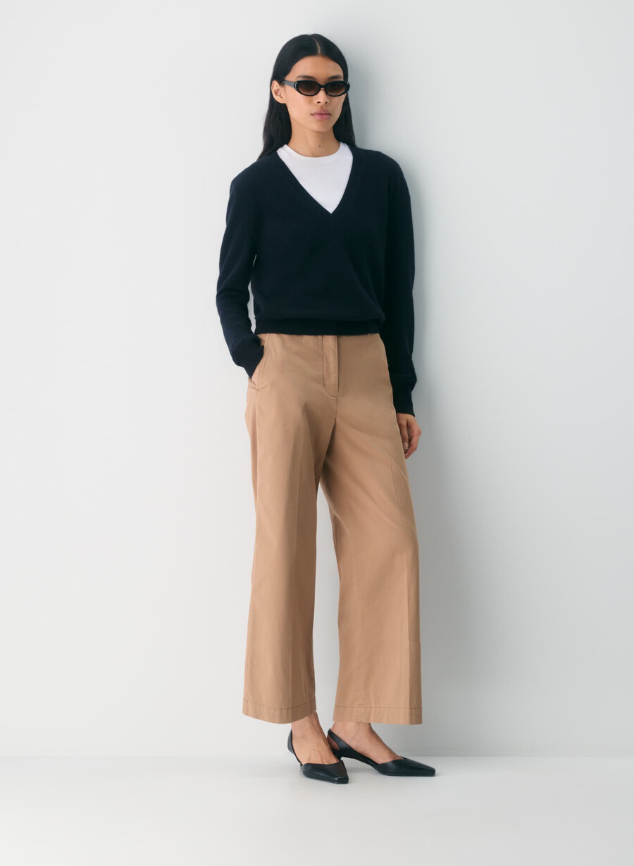 pantaloni largi chino relaxed high-rise culoare camel bronz spălat