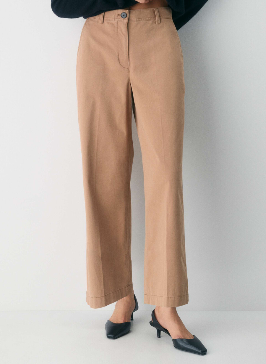 pantaloni largi chino relaxed high-rise culoare camel bronz spălat