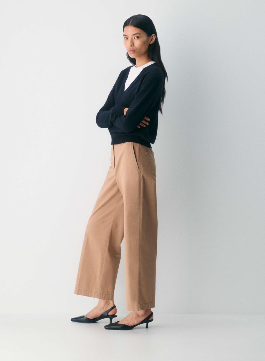 pantaloni largi chino relaxed high-rise culoare camel bronz spălat