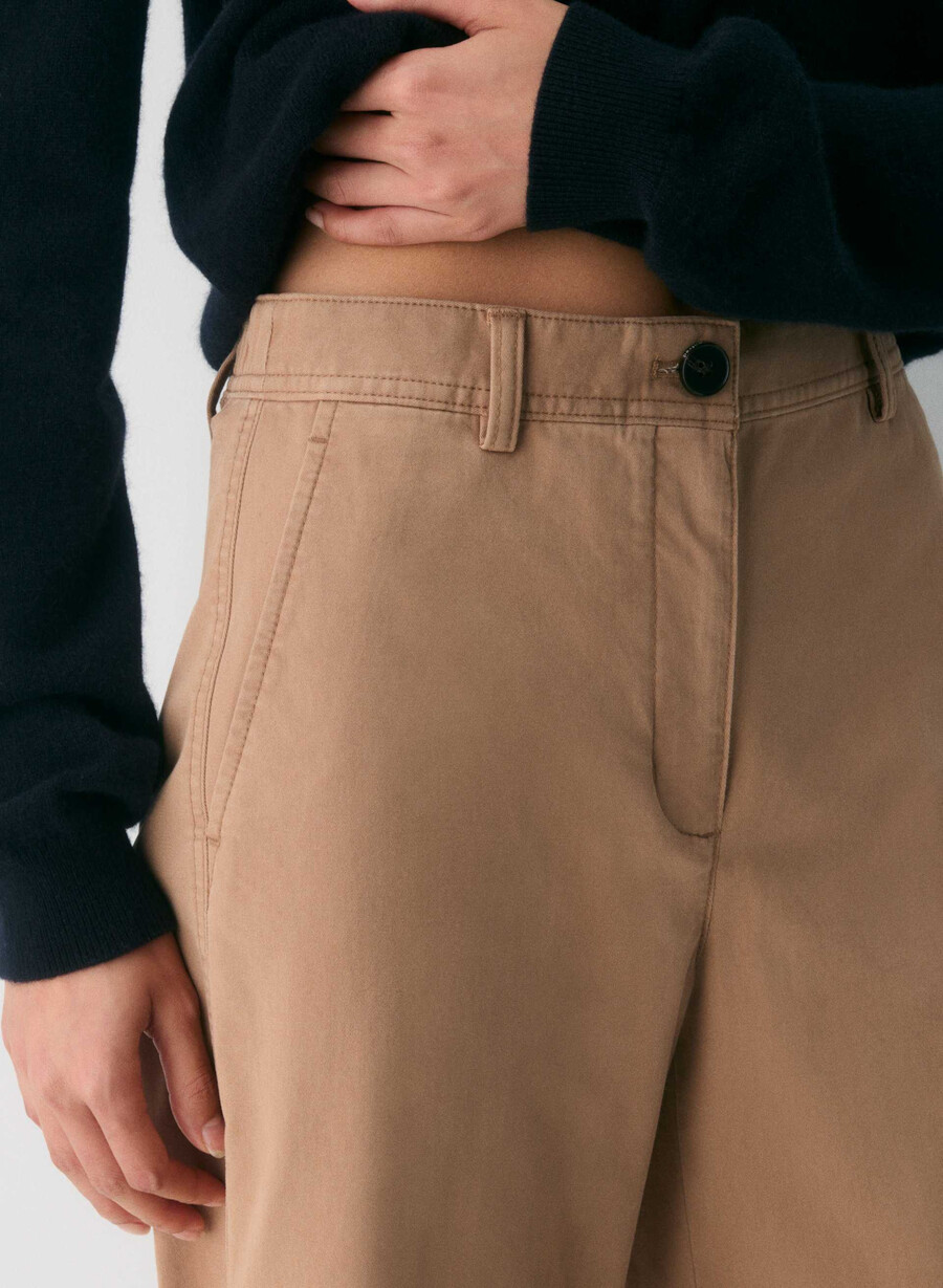 pantaloni largi chino relaxed high-rise culoare camel bronz spălat