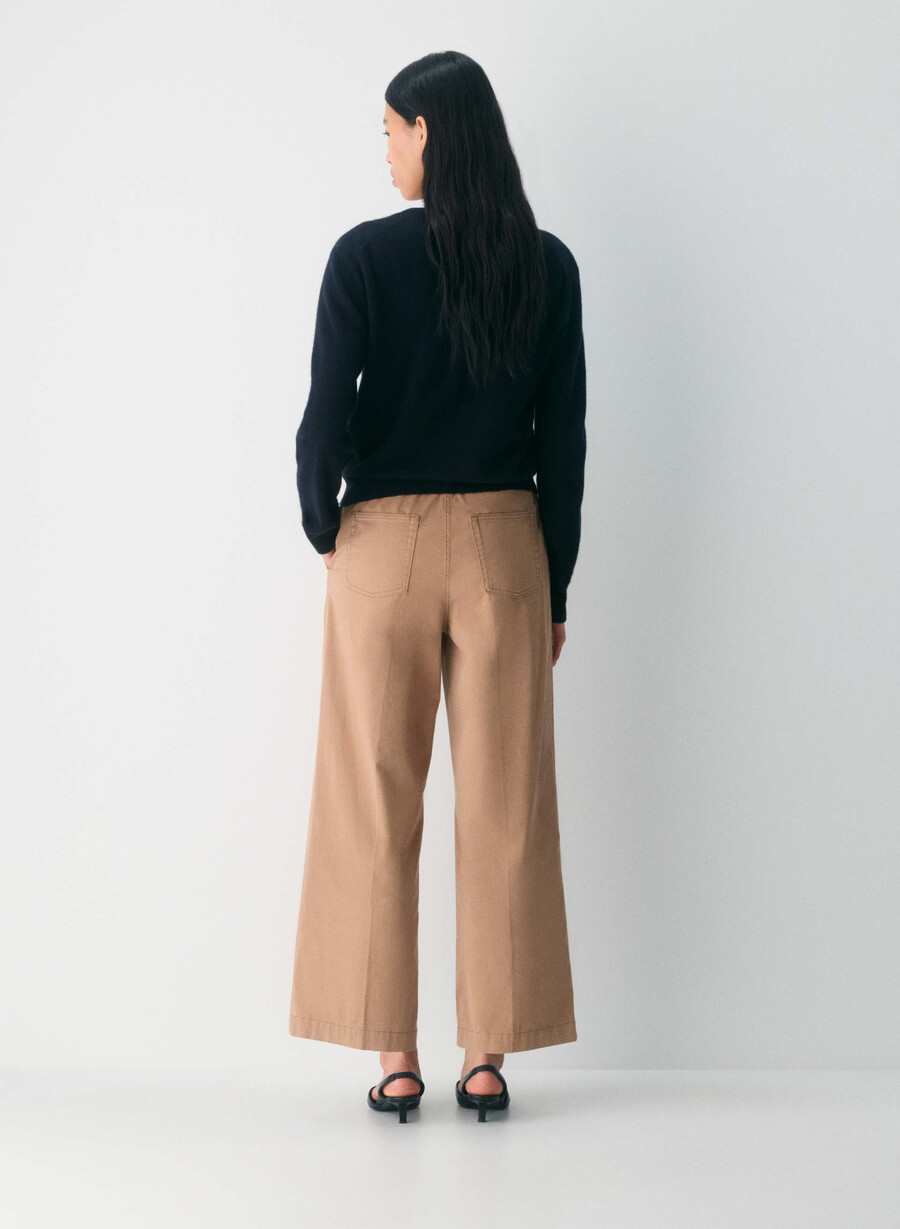 pantaloni largi chino relaxed high-rise culoare camel bronz spălat