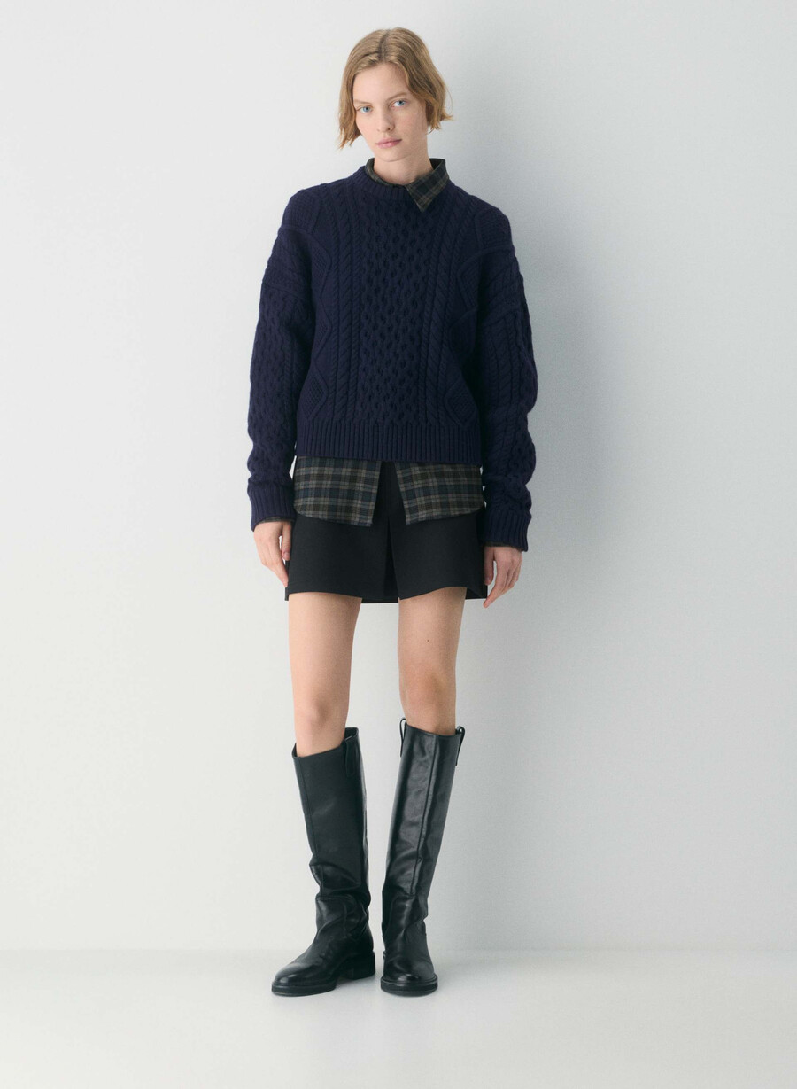 pulover heritage knit din lână merinos cu model crew și șolduri înalte admiral