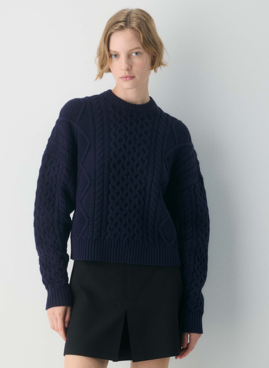pulover heritage knit din lână merinos cu model crew și șolduri înalte admiral