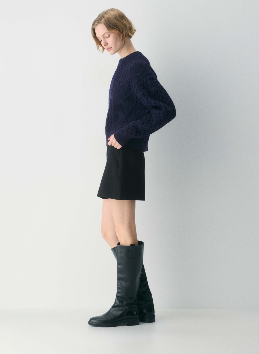 pulover heritage knit din lână merinos cu model crew și șolduri înalte admiral