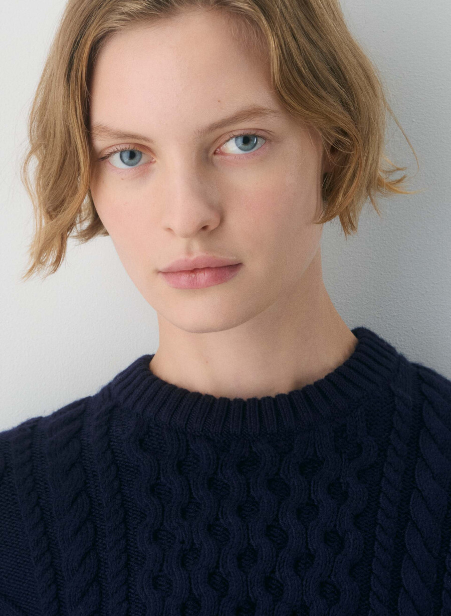 pulover heritage knit din lână merinos cu model crew și șolduri înalte admiral