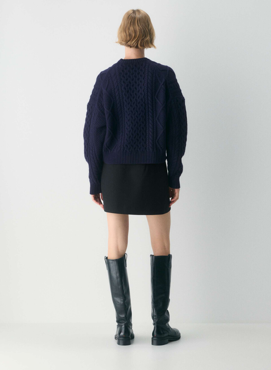 pulover heritage knit din lână merinos cu model crew și șolduri înalte admiral