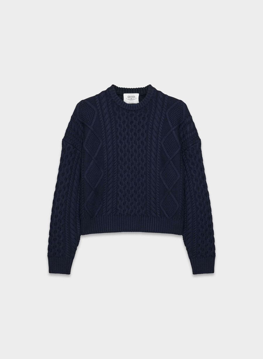 pulover heritage knit din lână merinos cu model crew și șolduri înalte admiral