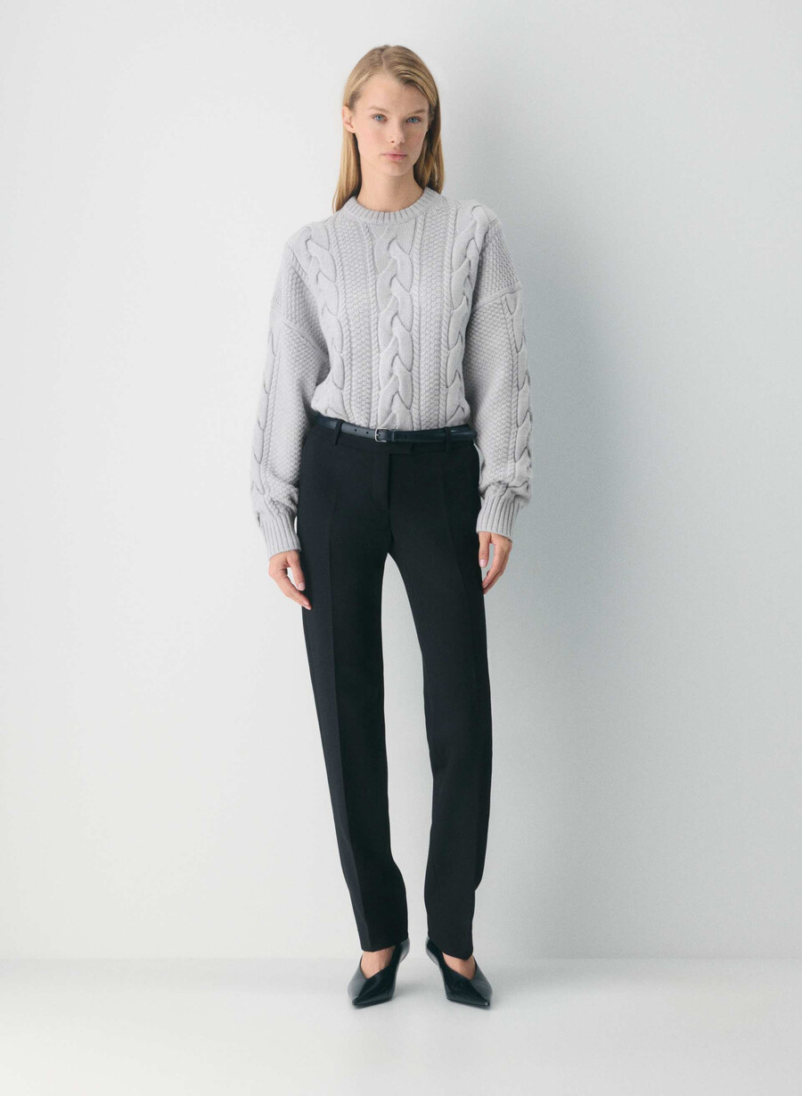 pulover heritage knit din lână merinos cu model crew și șolduri înalte heather chrome