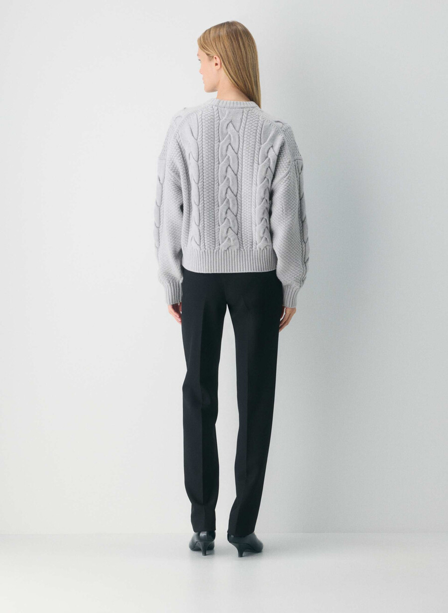pulover heritage knit din lână merinos cu model crew și șolduri înalte heather chrome