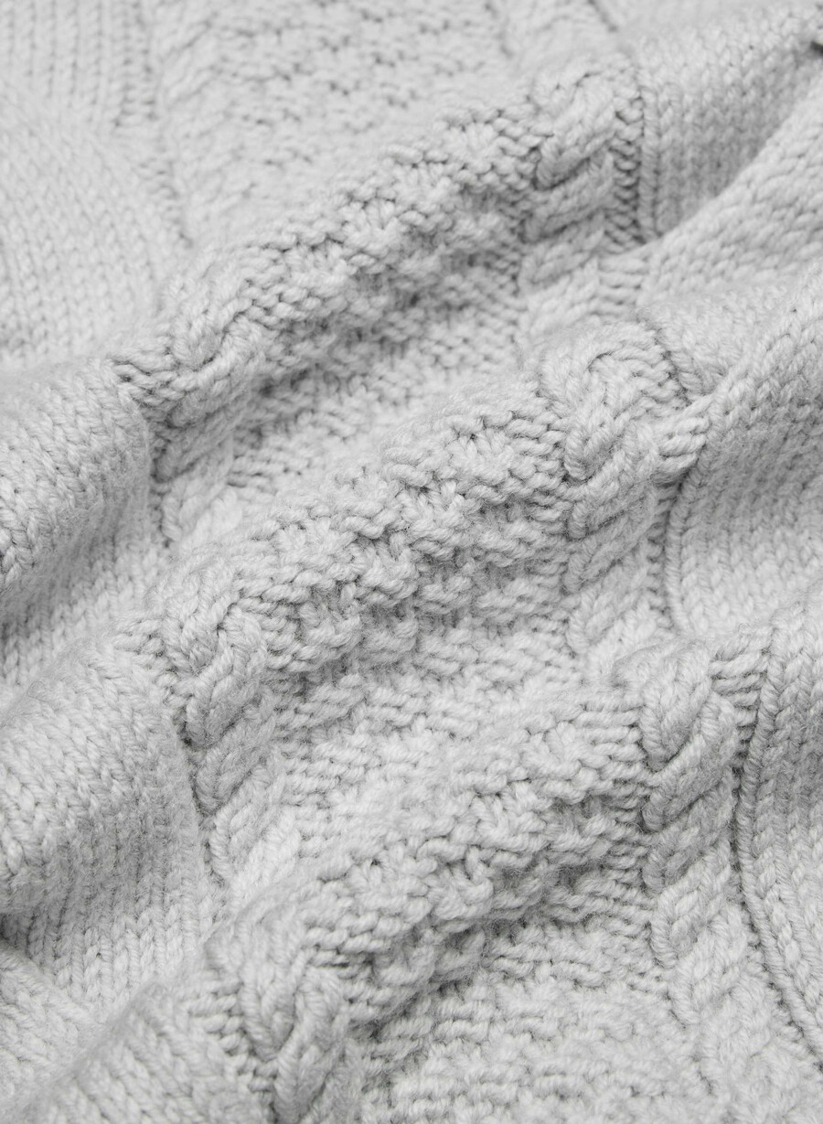 pulover heritage knit din lână merinos cu model crew și șolduri înalte heather chrome