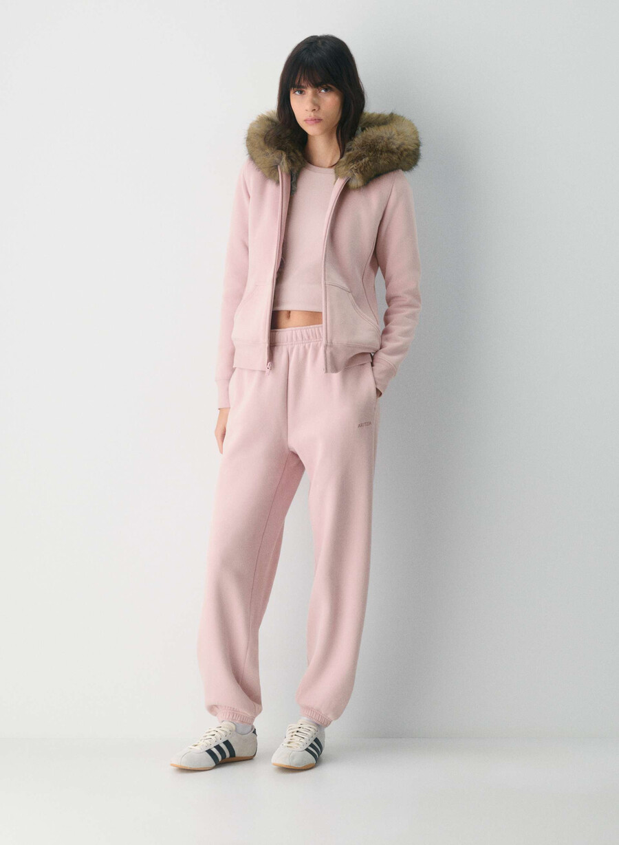 hanorac confortabil din fleece cu fermoar roz prăfuit bej lynx