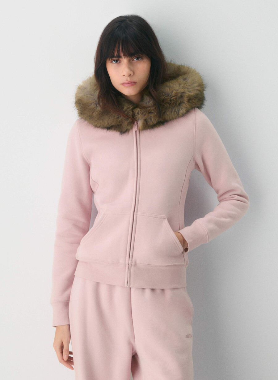 hanorac confortabil din fleece cu fermoar roz prăfuit bej lynx