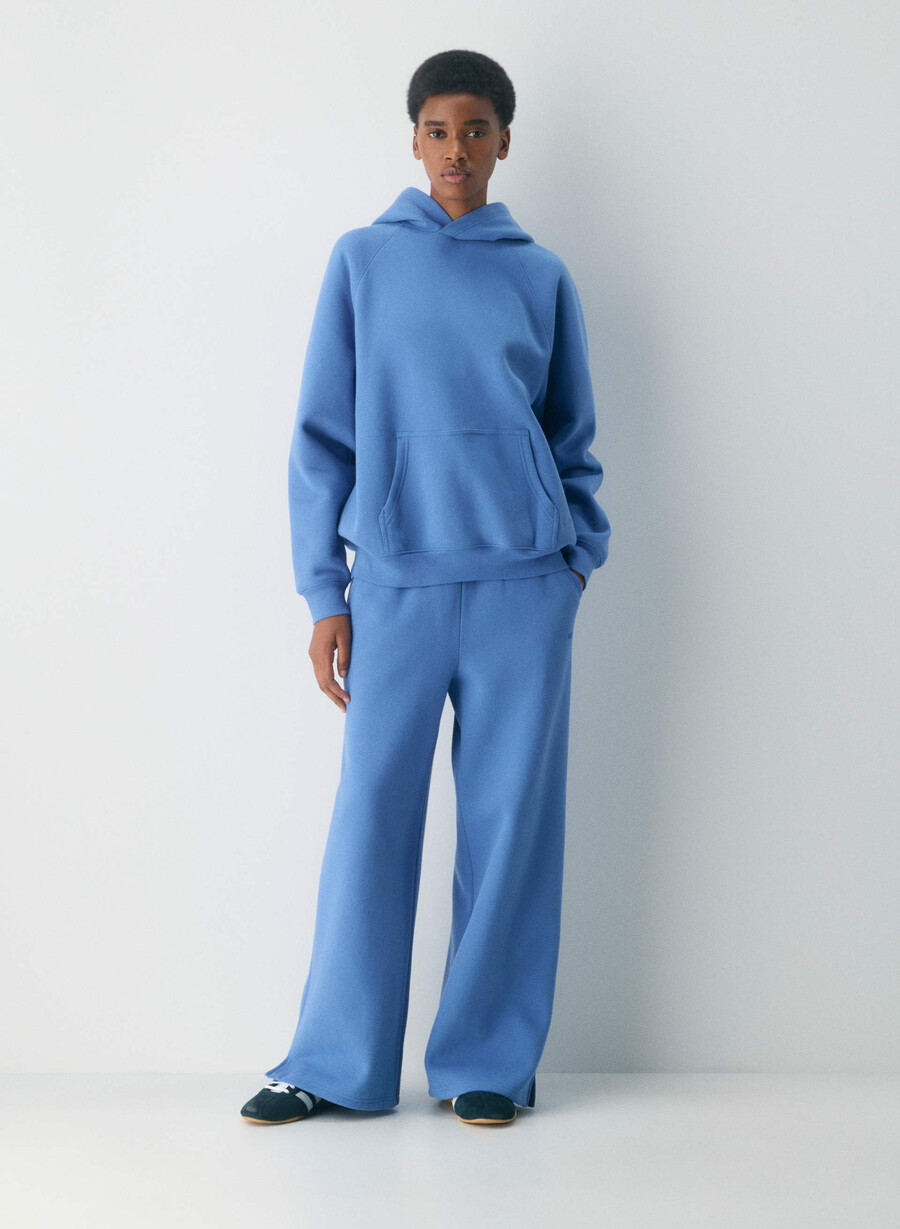 pantaloni de trening confortabili din fleece cu bandă mega french blue