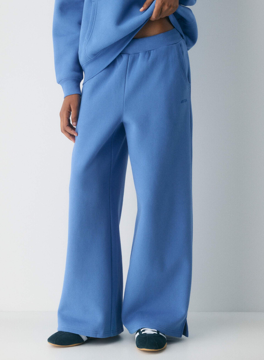pantaloni de trening confortabili din fleece cu bandă mega french blue