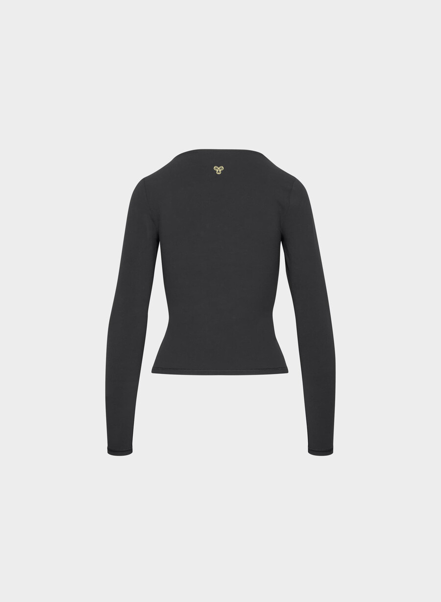 tricou butter essential cu mânecă lungă și decolteu în v negru