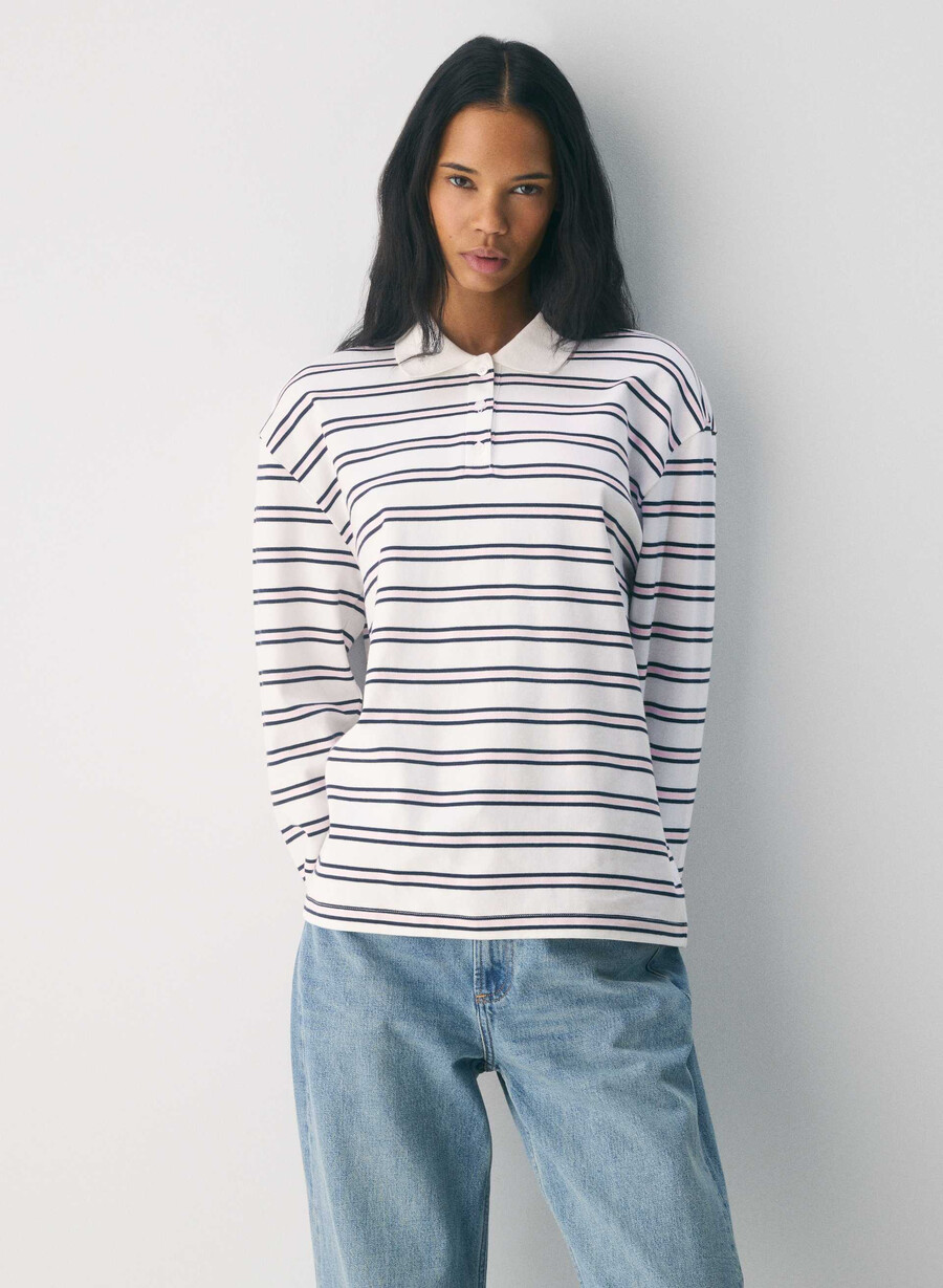 tricou cu mânecă lungă interlock cotton eton alb roz villa