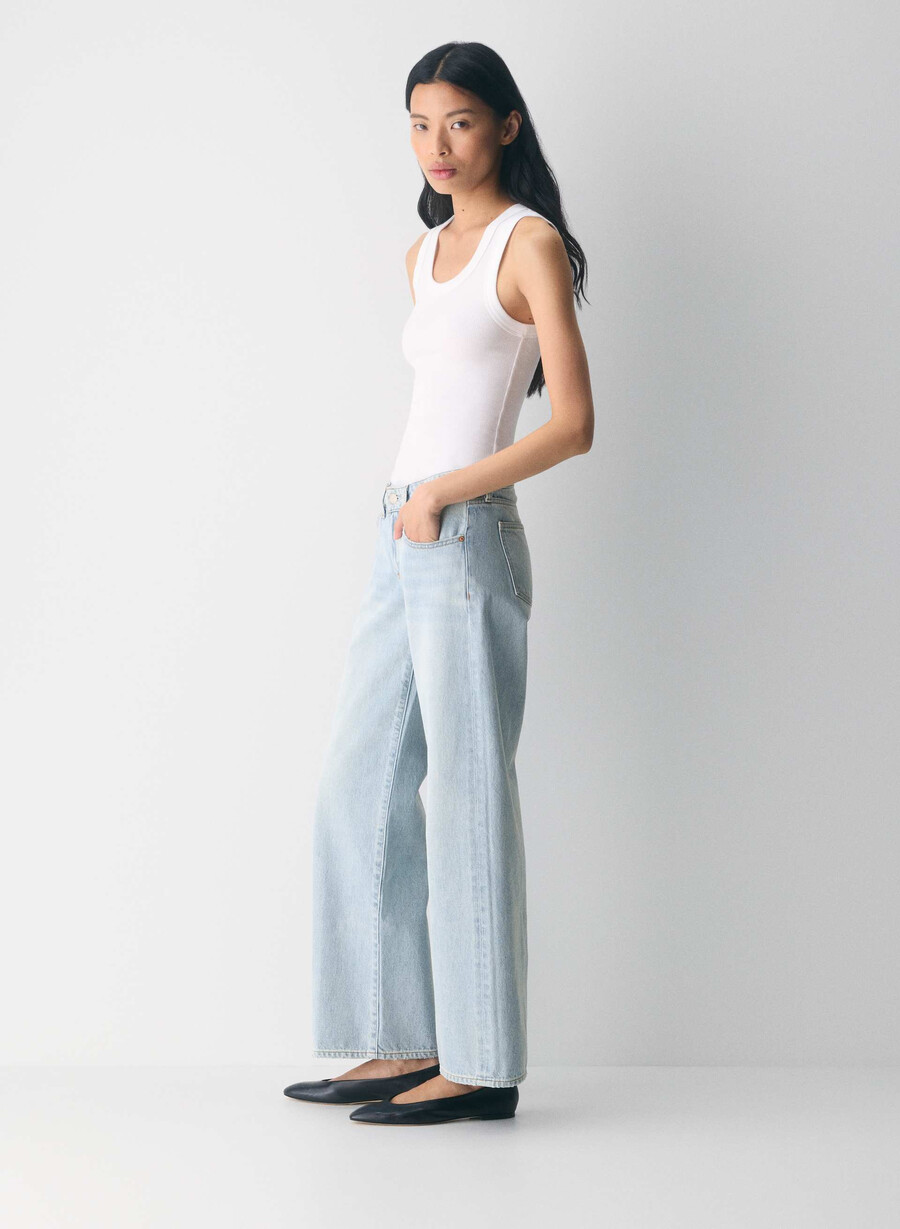 denim forum blugi largi cu talie mică din anii 90 15 ani culoare albastru-aprins