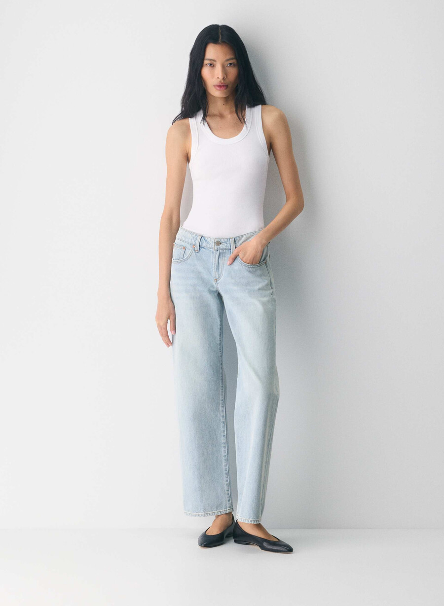 denim forum blugi largi cu talie mică din anii 90 15 ani culoare albastru-aprins