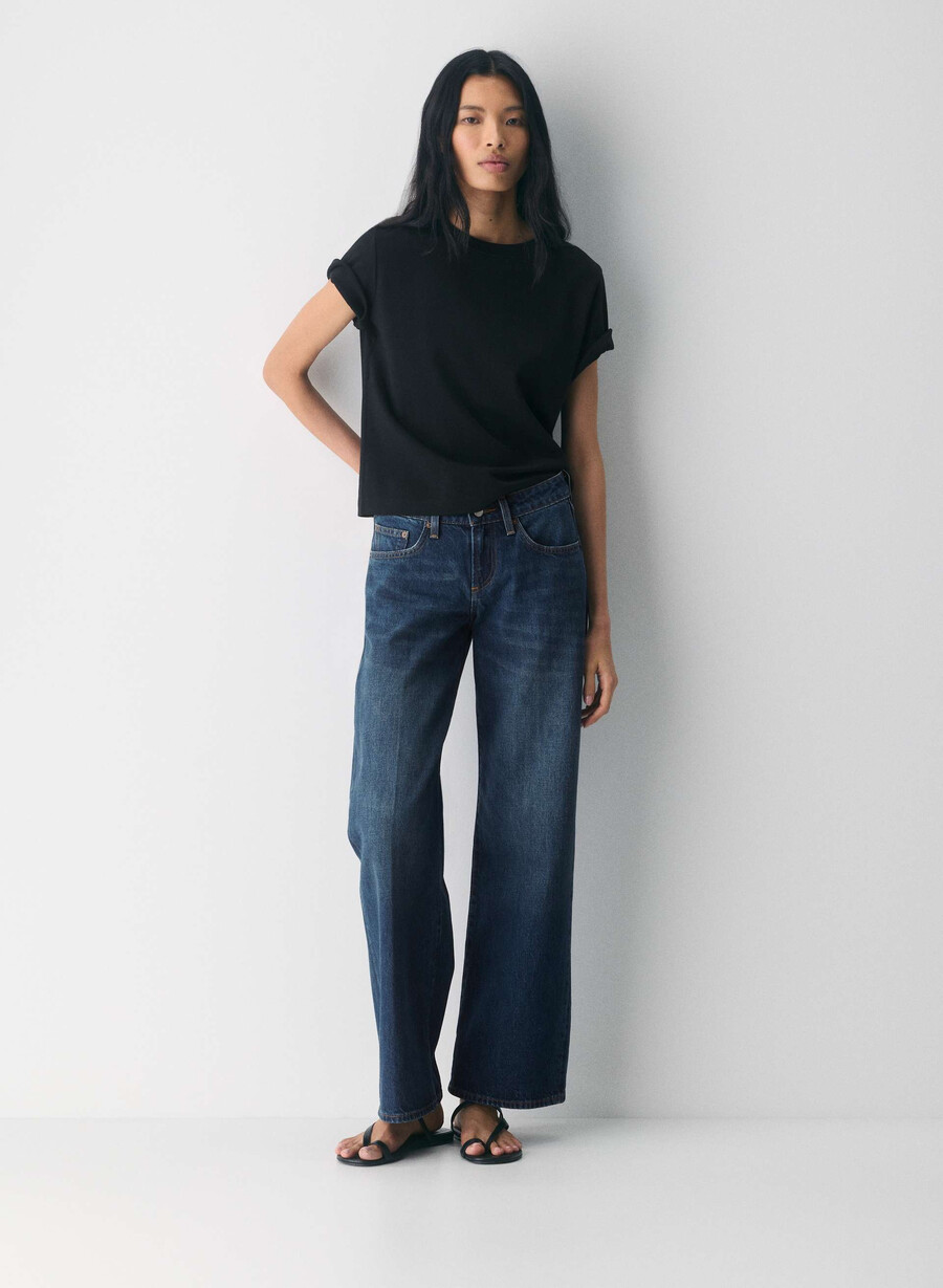 denim forum blugi largi cu talie mică din anii 90 be about albastru Închis