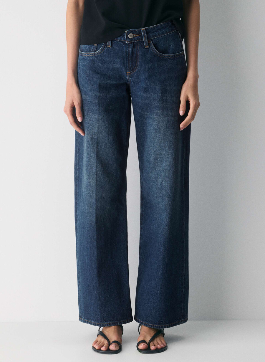 denim forum blugi largi cu talie mică din anii 90 be about albastru Închis