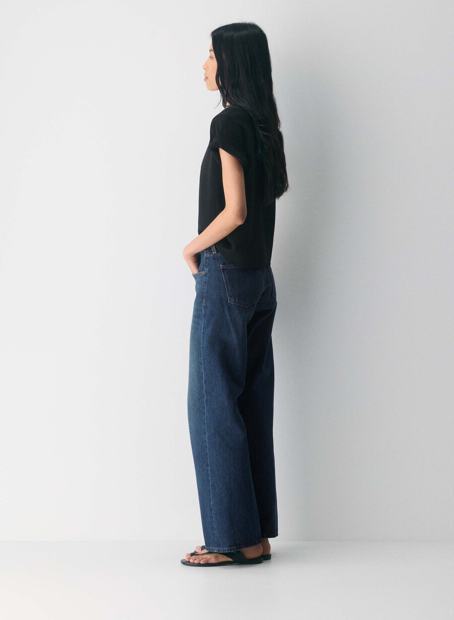 denim forum blugi largi cu talie mică din anii 90 be about albastru Închis