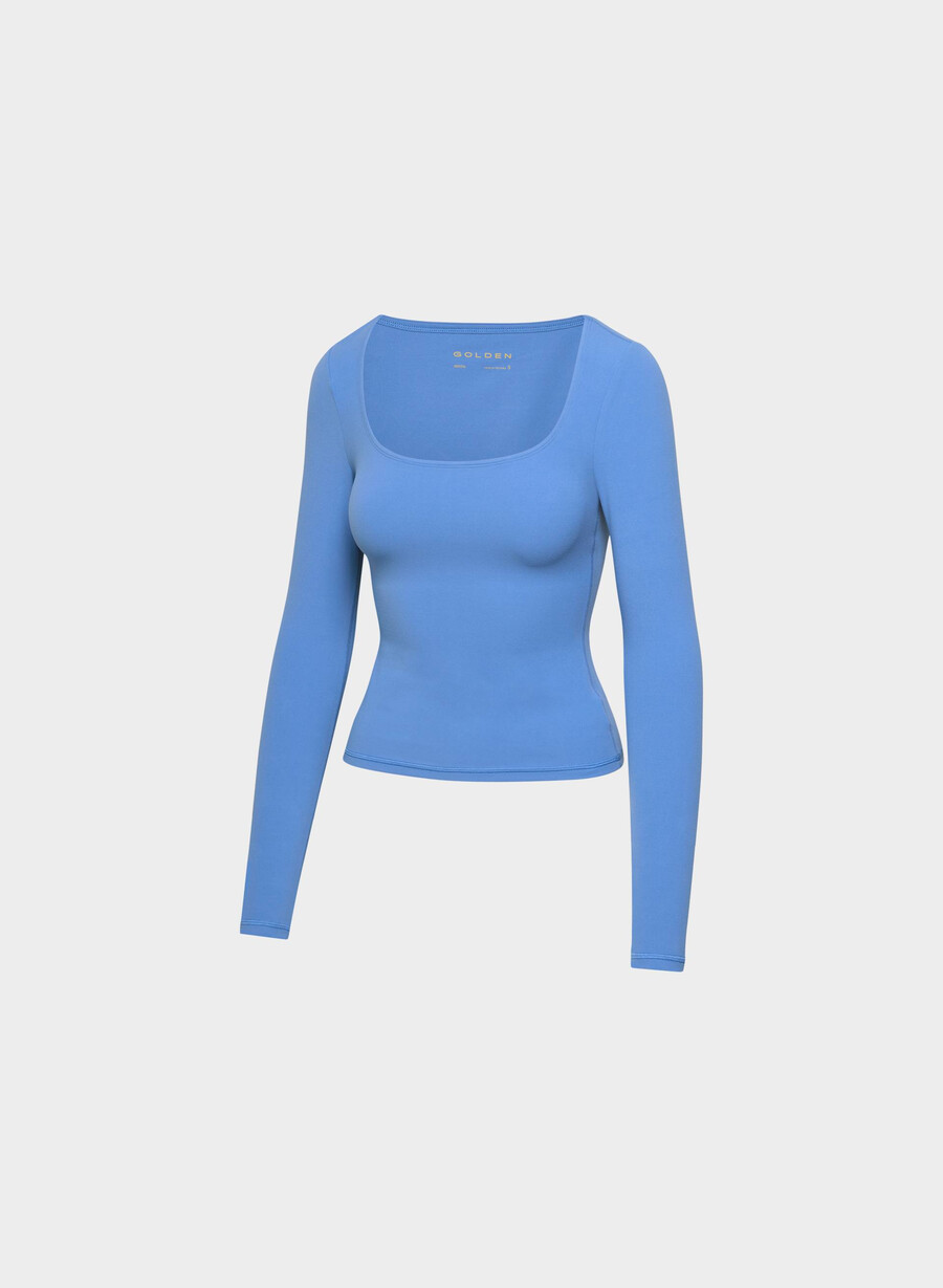 tricou butter essential cu guler pătrat și mânecă lungă french blue