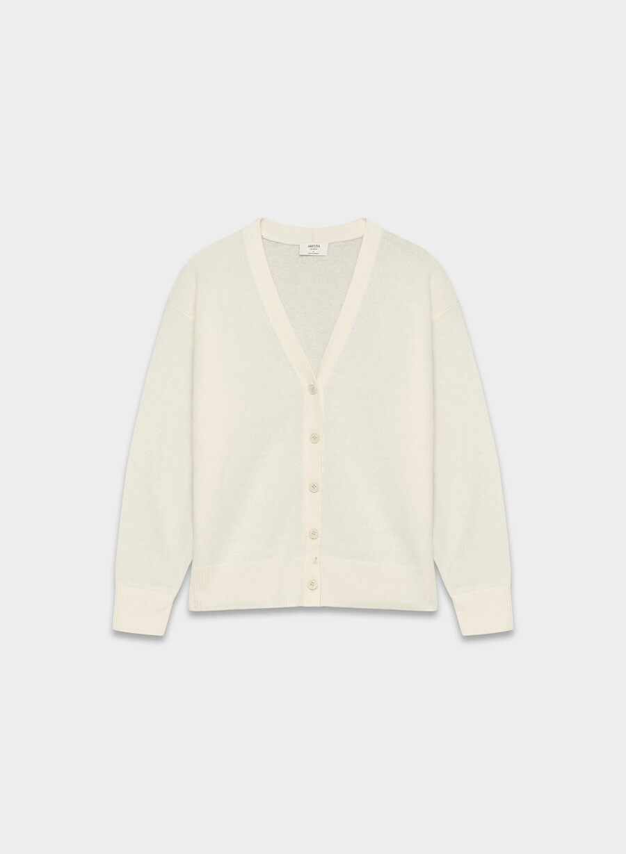 cardigan lejer cu decolteu în v din cașmir cu pene whisper white
