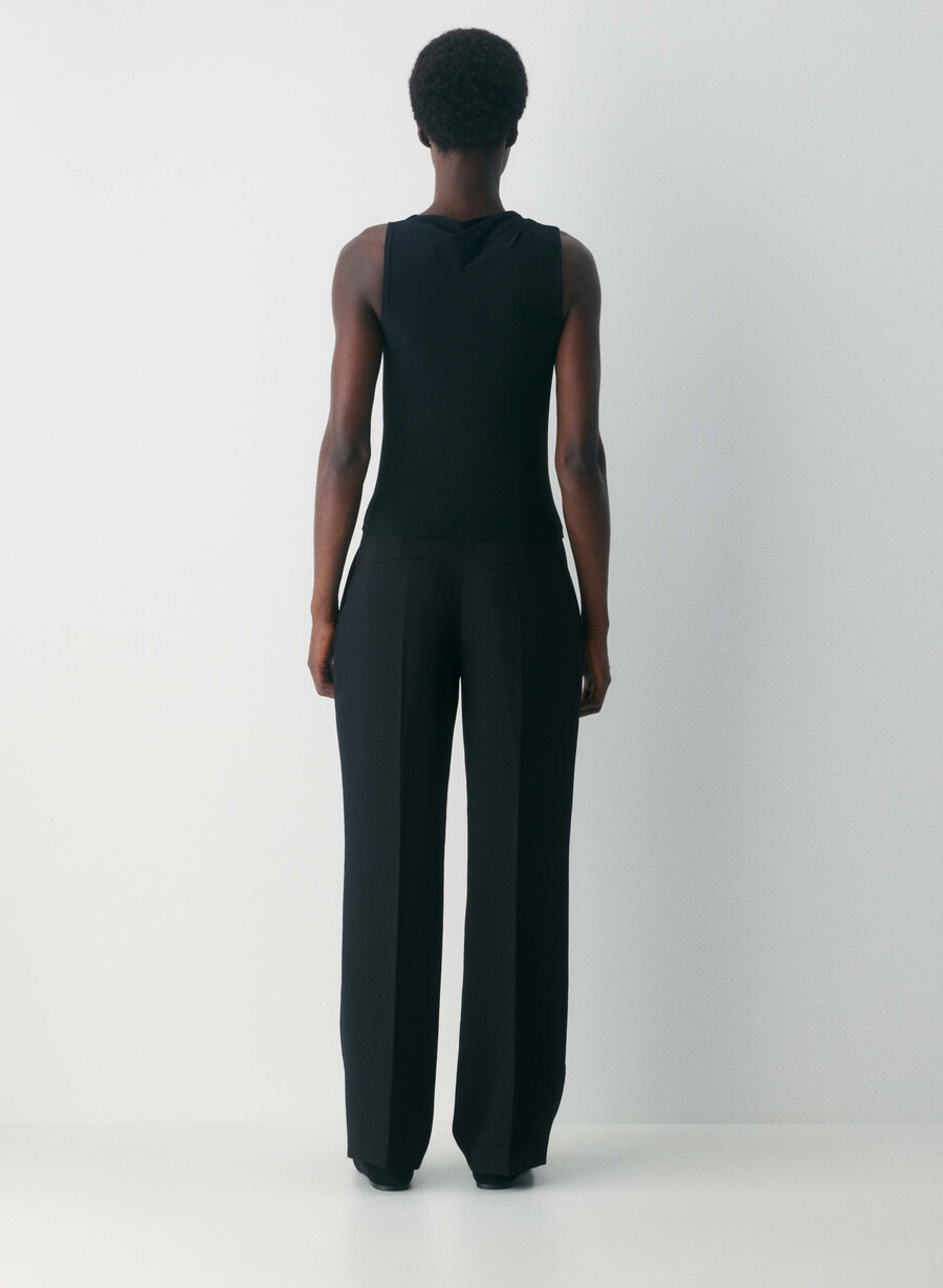 pantalonii the effortless pant cu croială curbată talie joasă - crepette negru