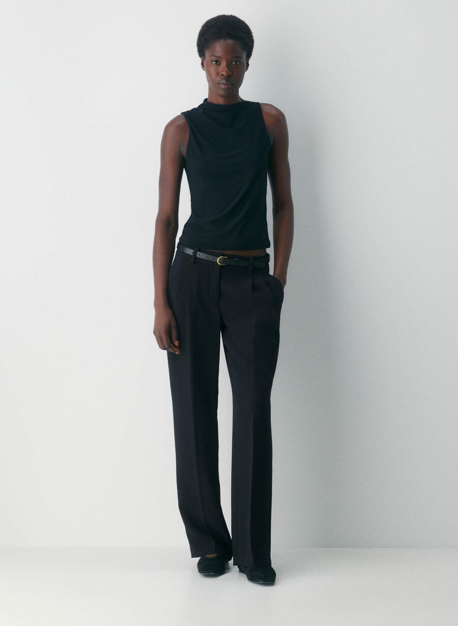pantalonii the effortless pant cu croială curbată talie joasă - crepette negru