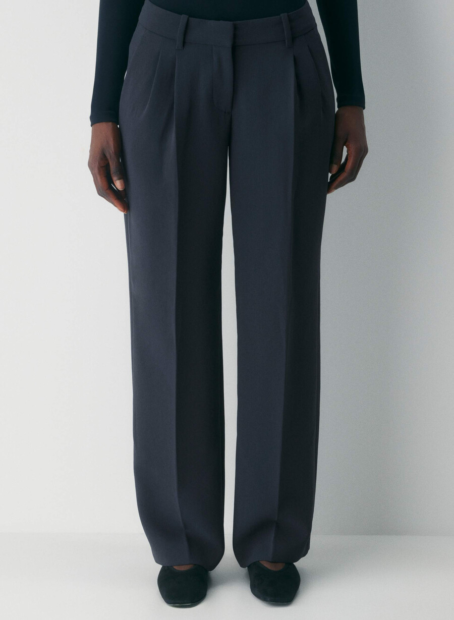pantalonii the effortless pant curve-fit cu talie joasă - crepette bleumarin Închis