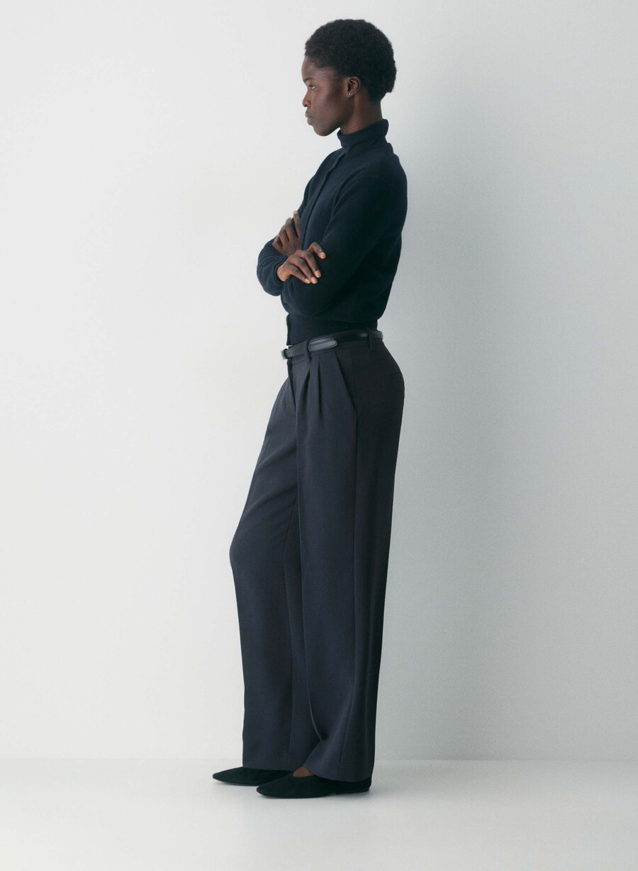 pantalonii the effortless pant curve-fit cu talie joasă - crepette bleumarin Închis