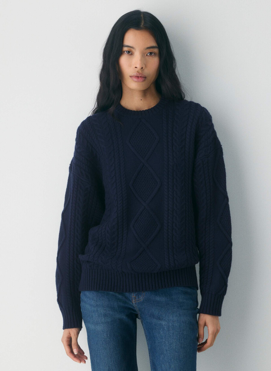 pulover heritage knit din lână merinos alb-gălbui