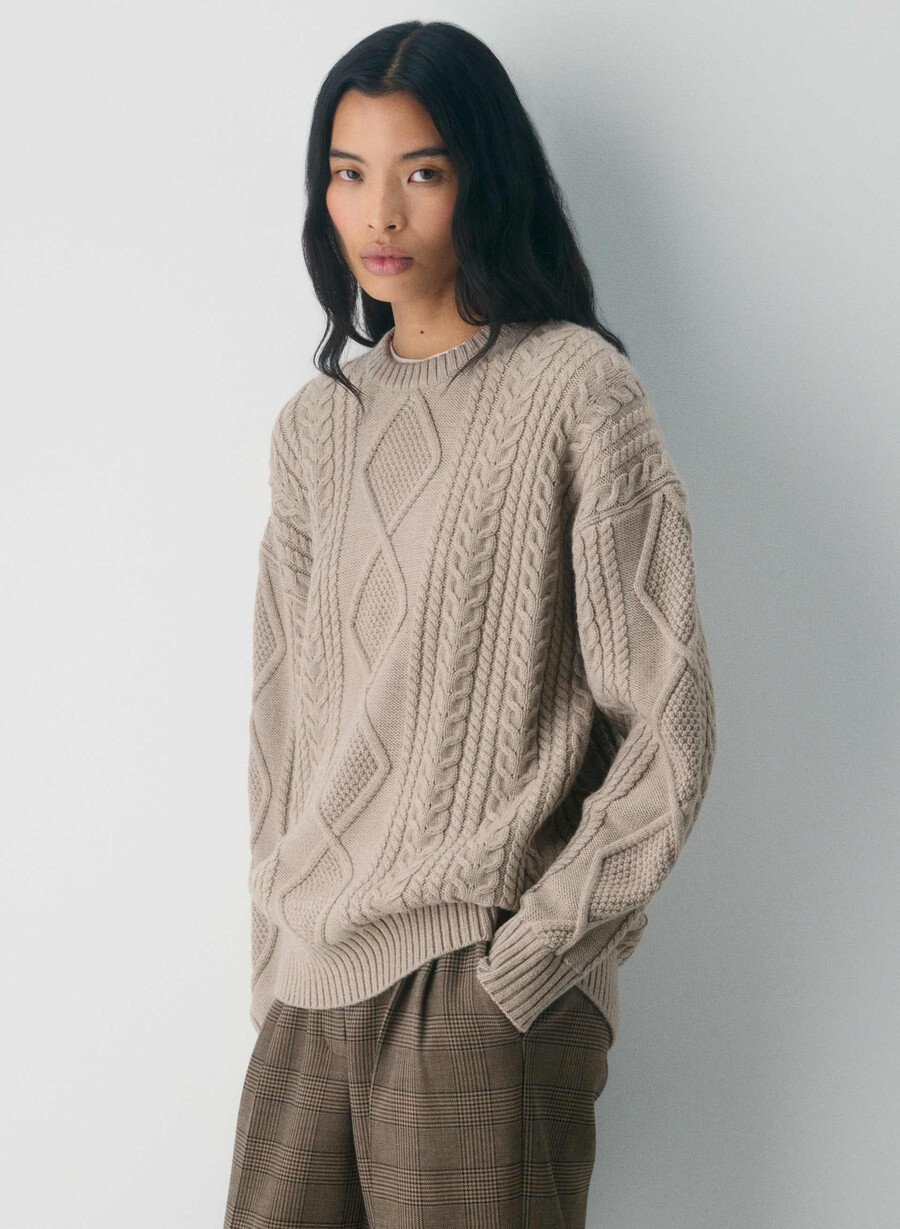pulover heritage knit din lână merinos heather nomad taupe