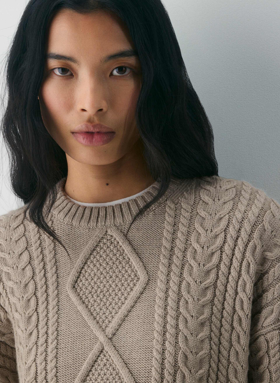 pulover heritage knit din lână merinos heather nomad taupe